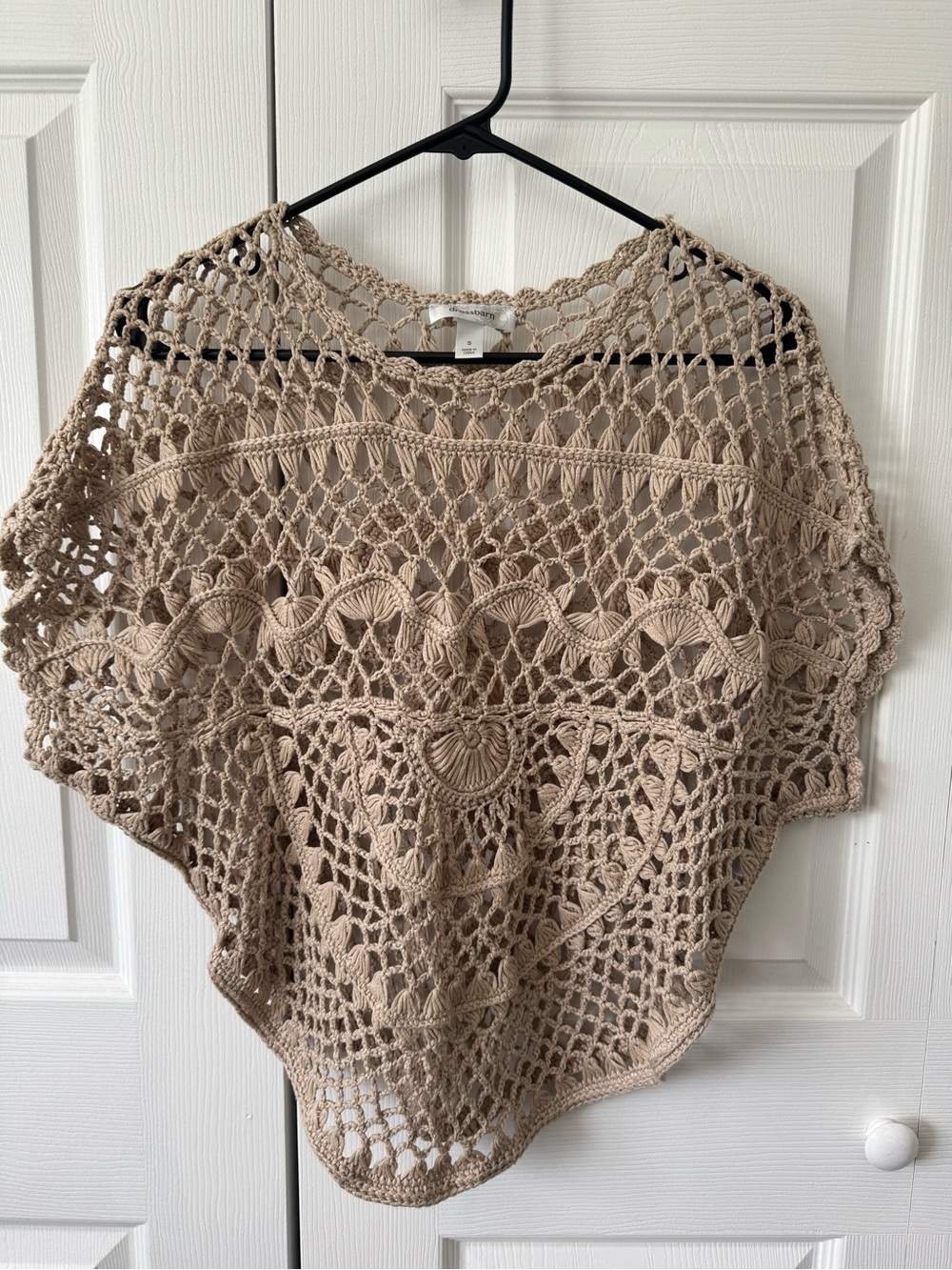 Dressbarn Boho Taupe Crochet Open Knit Sweater Poncho - Women's Size Small
